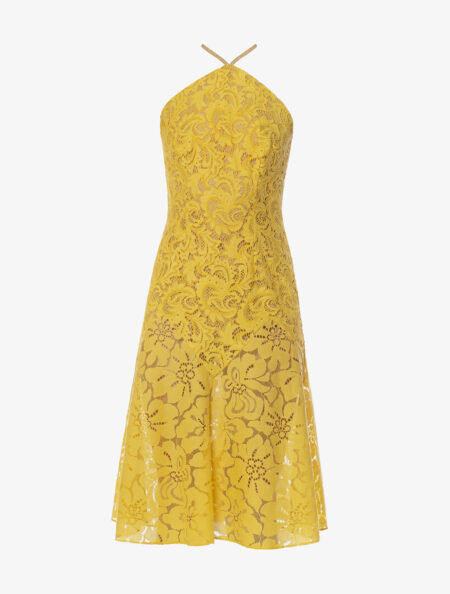 HALTER-NECK MIDI LACE DRESS