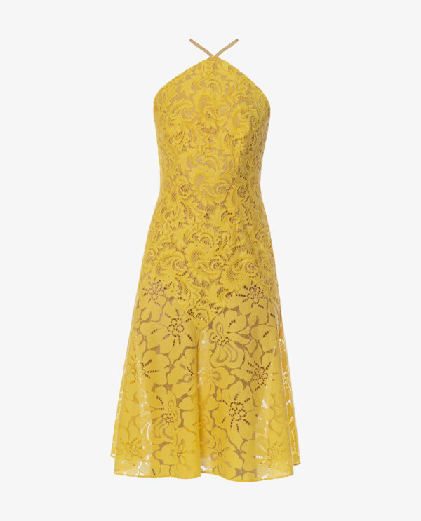 HALTER-NECK MIDI LACE DRESS