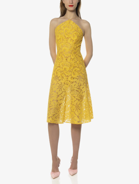 HALTER-NECK MIDI LACE DRESS