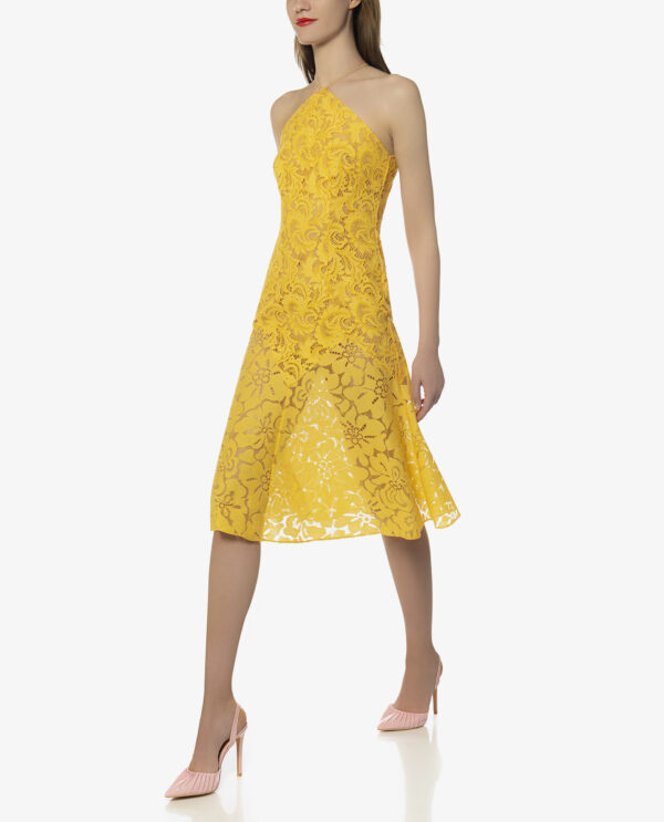 HALTER-NECK MIDI LACE DRESS