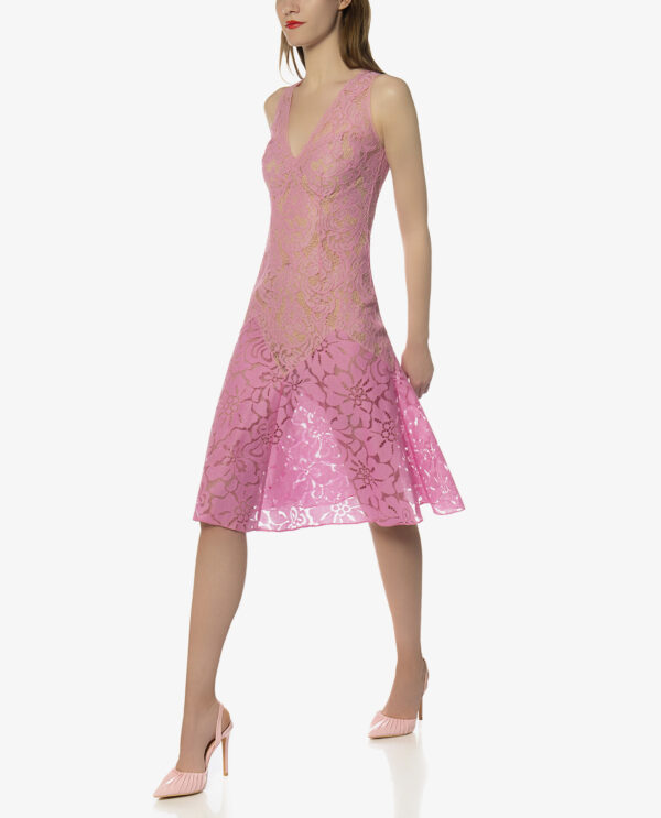 V-NECK MIDI LACE DRESS