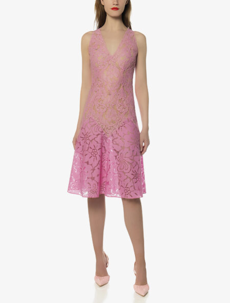 V-NECK MIDI LACE DRESS