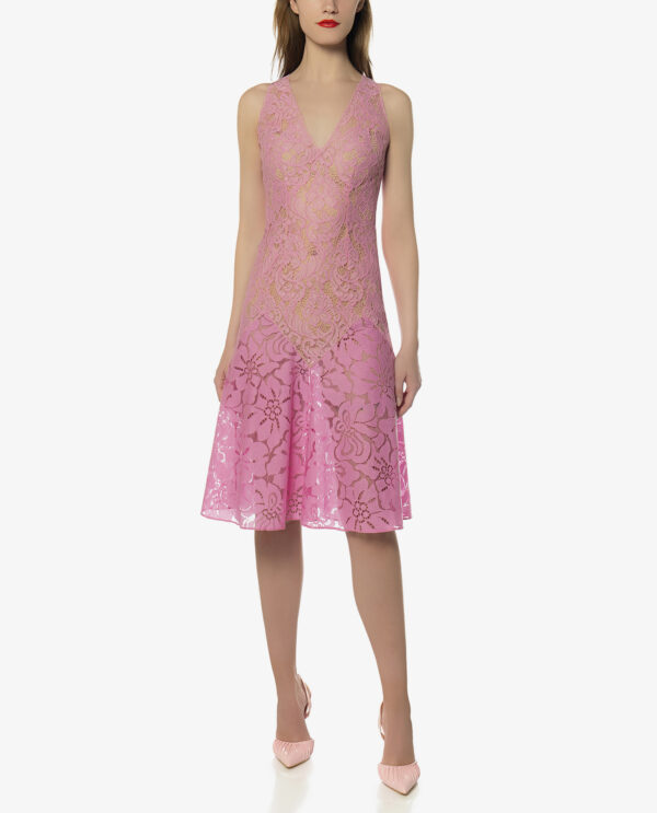 V-NECK MIDI LACE DRESS